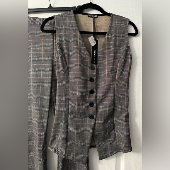 Fashion Nova Office Romance Plaid Vest Pant Set - Black/combo - Picture 6 of 15